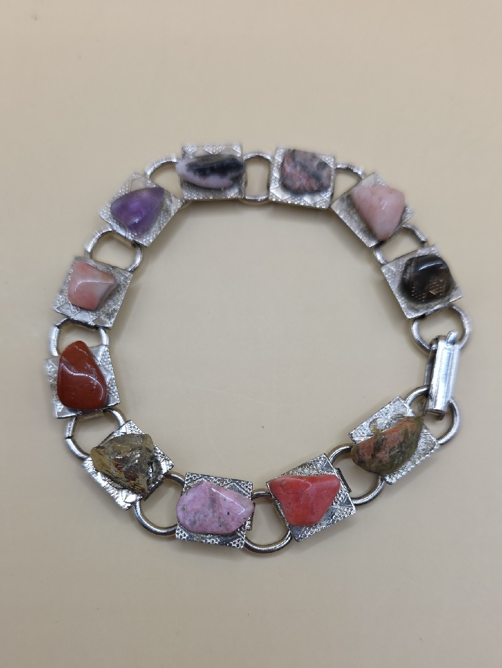 Vintage Multicolor Gemstone Panel Link Bracelet